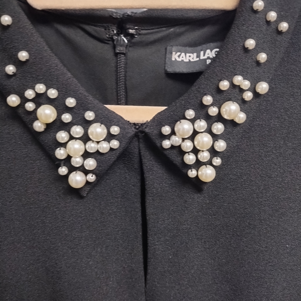 Karl Lagerfeld Pearl Beaded Embellished Black Dress - Picture 3 of 4